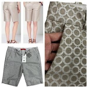 Antropologie Cartonnier Bermuda Shorts Size 6 Beige Jacquard Geometric NWOT